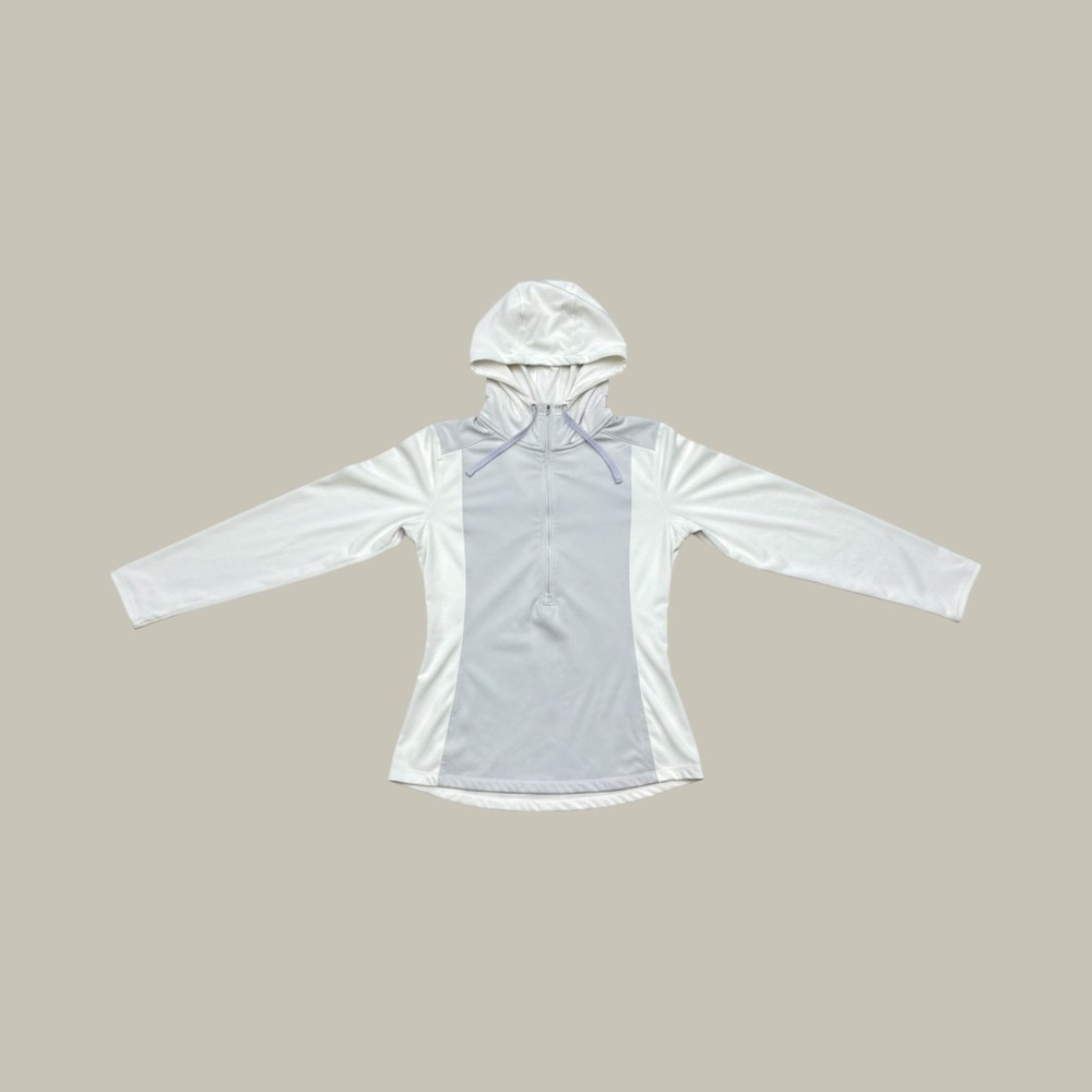 Nike Pro Dri-FIT Womens Quarter Zip Hoodie White Lime Green Swoosh Size M